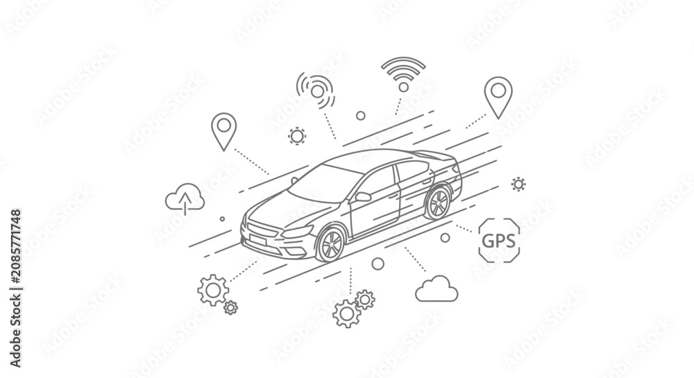 Fototapeta premium Automobile connectivity and navigation system conceptual illustration