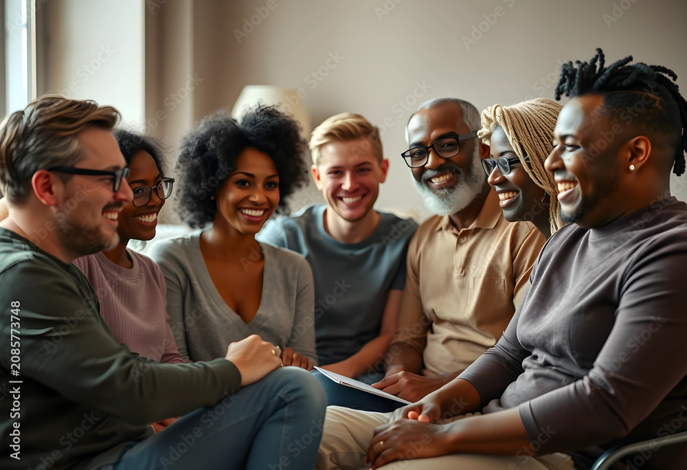 Fototapeta premium Diverse group of adults smiling during casual indoor meeting