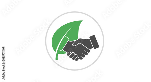 Foto Handshake with leaf silhouette inside a circle flat vector illustration