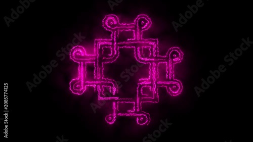 Neon pink glowing celtic knot symbol animation on black background