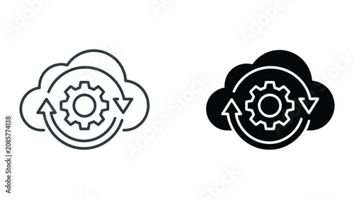 Cloud system optimization and processing icon set with processing, optimization
