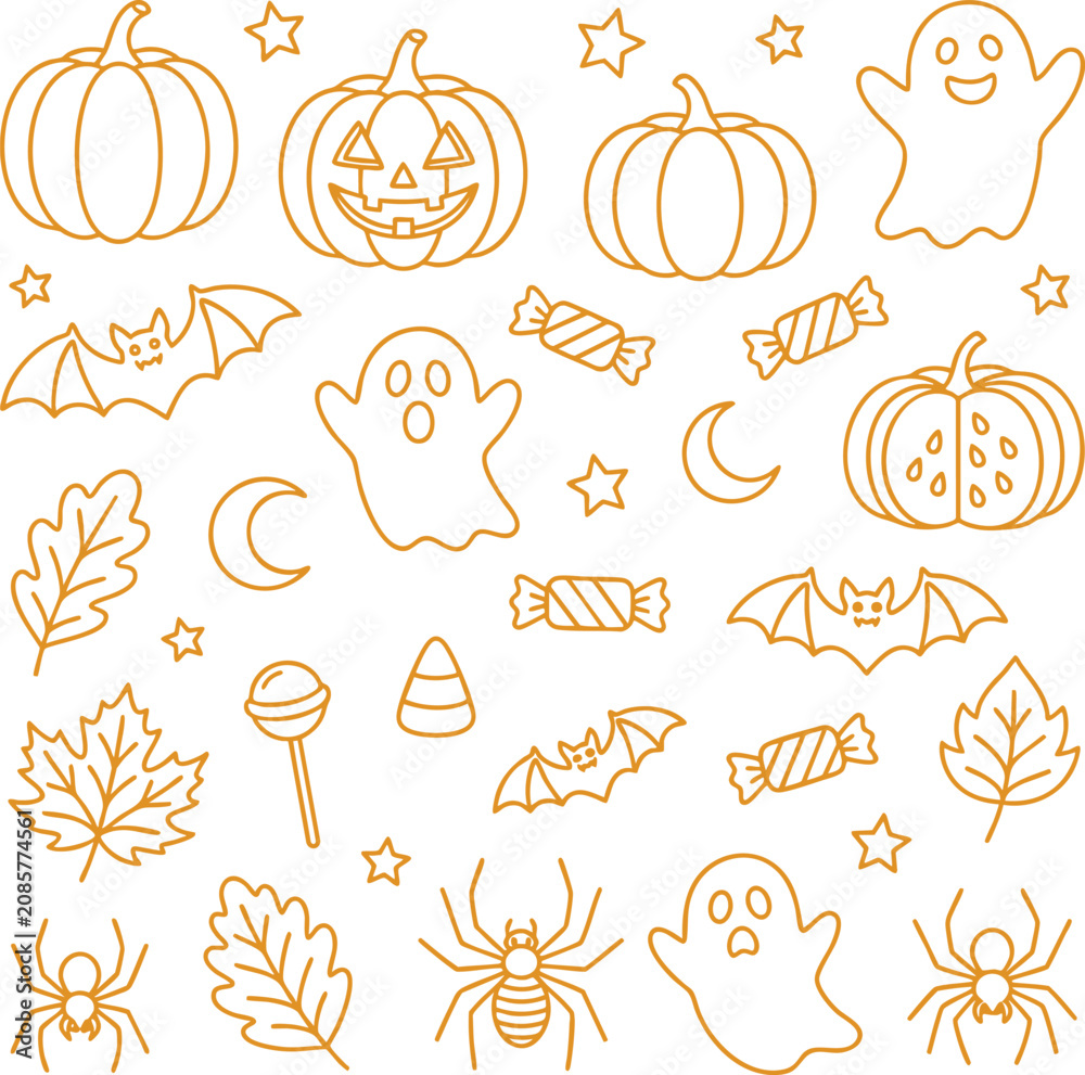 Obraz premium Autumn holiday celebration elements spooky season decorations sweet treats scary creatures fall foliage