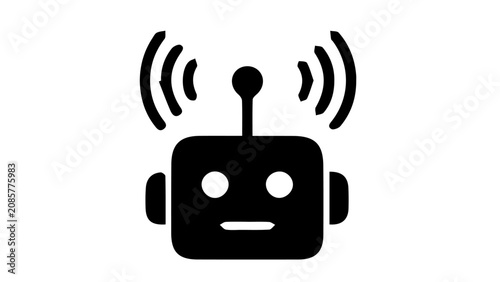 Canvastavla Robot, communication icon, signal waves, black silhouette, technology symbol