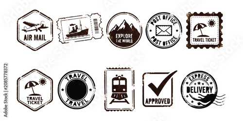 Schilderij op canvas Set of vintage travel stamps and postal postmarks with various transport and hol