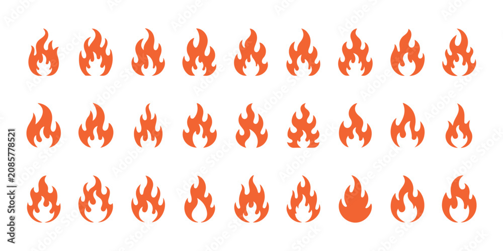 Foto Orange fire flame sprites animation sequence for game design and thermal effect development
