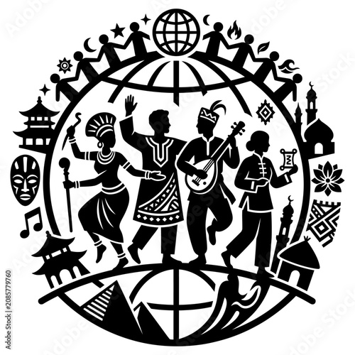 global unity and cultural diversity concept illustrating diverse world cultures celebrating international peace and harmony.