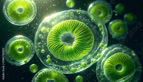 Microscopic green algae cells