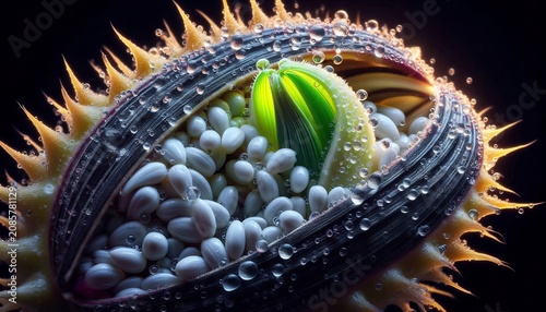 Macro view of spiky plant seed pod
