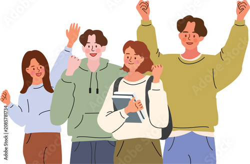 Cheering Friends Celebrating Success Illustration
