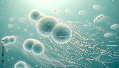 Microscopic bacteria cells floating