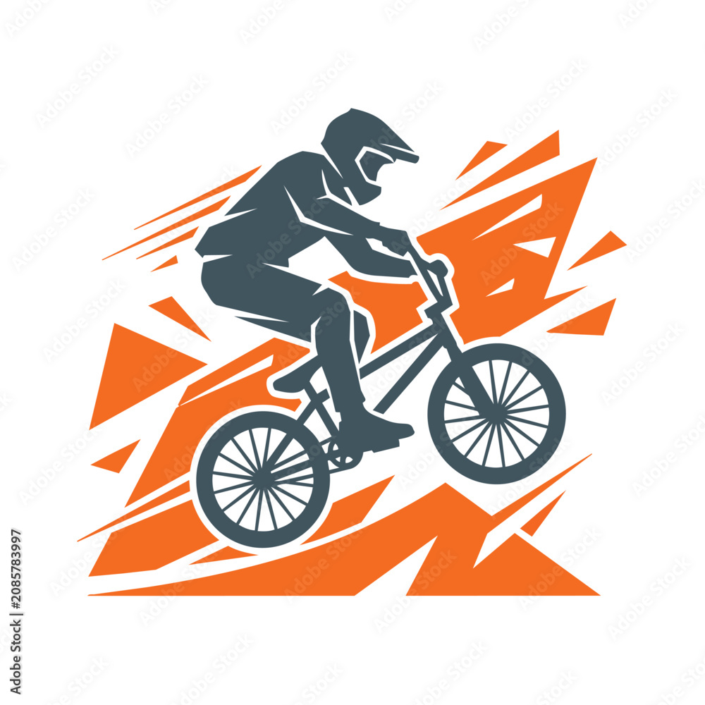 Obraz premium Minimalist Vector Illustration of Helmeted Rider On A BMX Bike