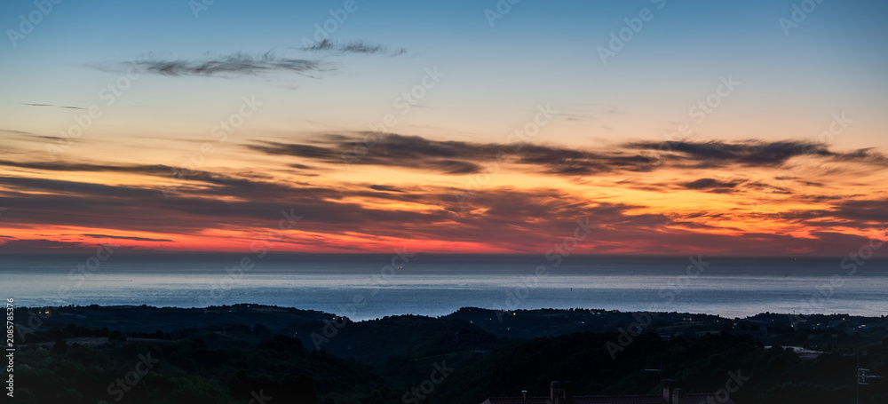 Fototapeta premium Adriatic Sea. Spectacular aurora and sunrise seen from the village of Ripatransone, in the Marche region.