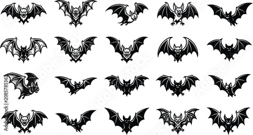 Bild auf Leinwand Black silhouette bat collection diverse wing spans and poses for halloween desig