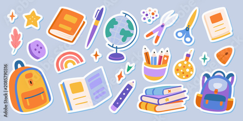 Foto School Supplies Vector Illustration With Colorful Educational Items