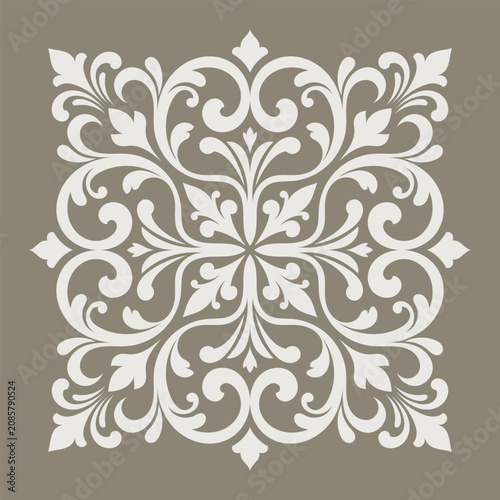 Classic Damask Floral Ornament Vector with Elegant Victorian Scrollwork and Symmetrical Decorative Design