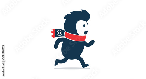 Energetic stylized male character running with a red scarf in motion on an isolated white background.