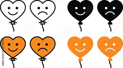 Slika na platnu Heart shaped balloons with smiling and frowning faces