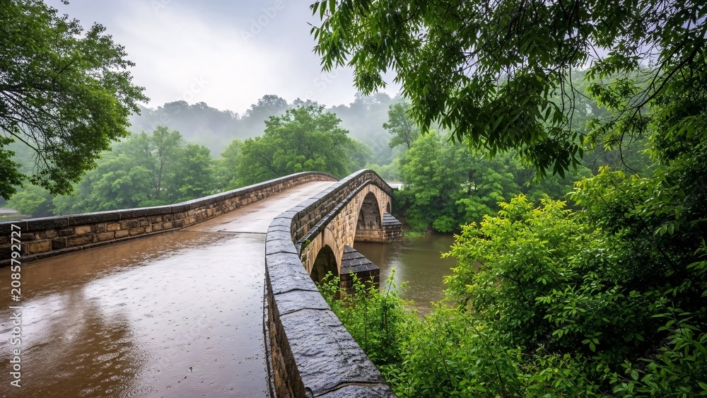 Fototapeta premium Stone bridge over calm river