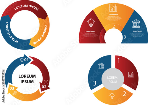 Quadro su tela Set of infographic templates with 3 steps, options
