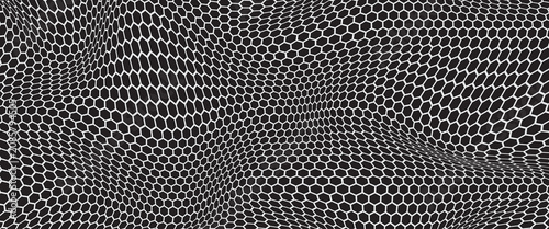 Foto Abstract distorted hexagon grid forming fluid wave-like surfaces, creating a dynamic and futuristic geometric texture