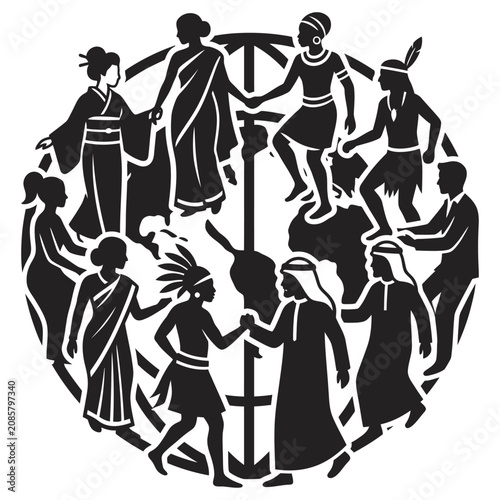diverse people from around the world holding hands symbolizing global unity cultural harmony and a peaceful community.