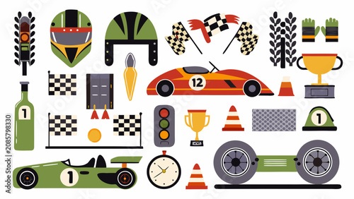 Fotografie Racing formula 1 elements a colorful vector illustration of motorsport icons and