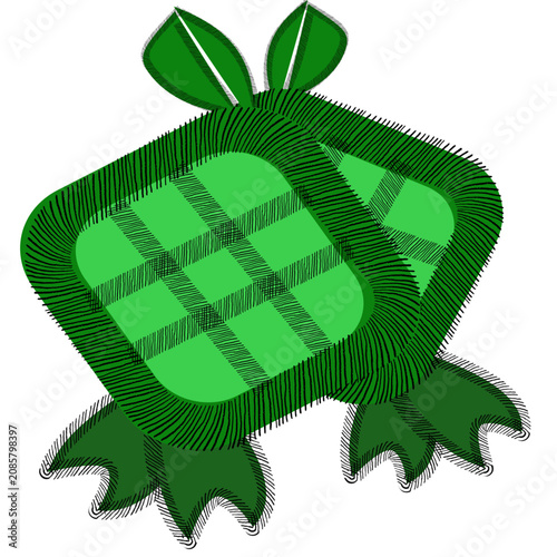 Green ketupat vector illustration for Eid Mubarak card design.