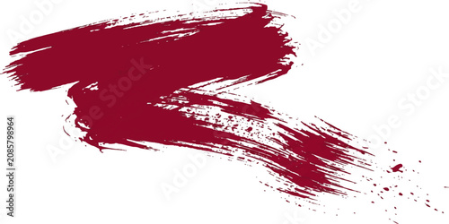 Deep red brush stroke with splatter effect during dynamic movement isolated on white background vector illustration