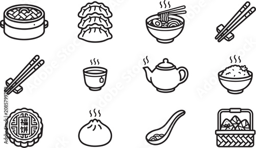Bild auf Leinwand Set of Traditional Chinese Food and Cuisine Icons Collection
