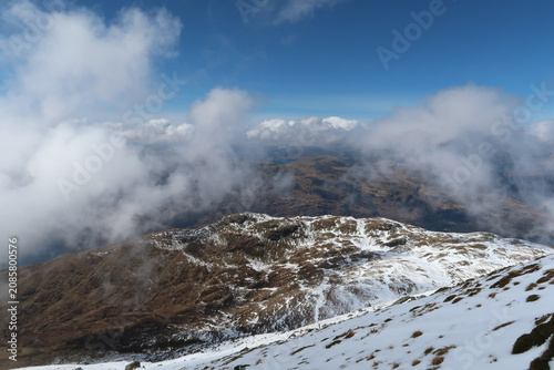 Photography Ascent to Ben Lomond covered by snow in early Spring
