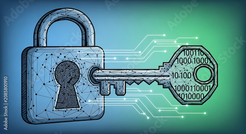 Digital Cybersecurity Concept with Padlock and Key Illustration for Online Data Protection and Secure Access