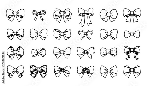 Decorative Ribbon Bow Collection with Elegant Gift Wrapping Outline Vector Design Assorted Styles