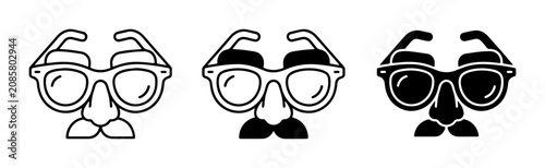 Canvastavla Disguise Face Icons: Glasses, Nose, Mustache Set, Black and White Vector Graphic