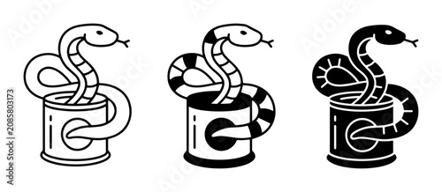 Cuadro en lienzo Snake in a Can Icons, Surprise Reptile Vector Graphics, Unexpected Danger Symbol