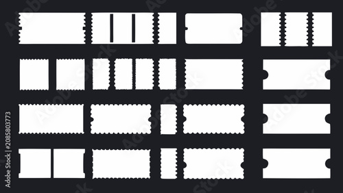 Foto Collection of white event ticket stubs with perforated edges presented as silhou
