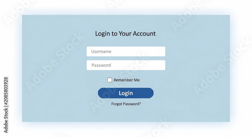 Secure user account login interface design with username and password input fields for web and app authentication