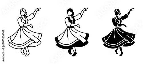 Fotografie Traditional Folk Dancer Icons, Silhouette and Outline Styles, Cultural Performan