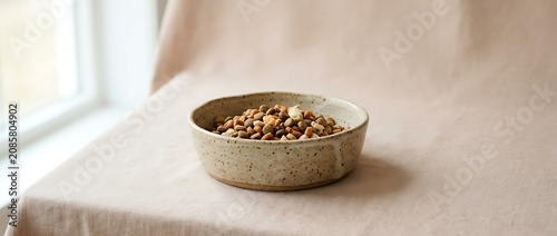 Nutritional Dry Pet Food in a Speckled Ceramic Bowl