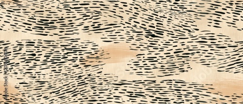 Seamless Abstract Hand-Painted Black and White Brush Pattern on Warm Neutral Paper