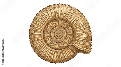 Tableau sur toile The 009b fossilized ammonite shell exhibits spiral ridged texture on display