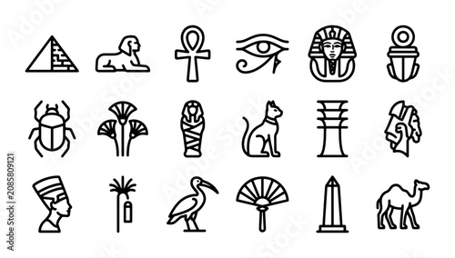 Foto Ancient Egypt vector icon set, Egyptian civilization symbols, historical culture