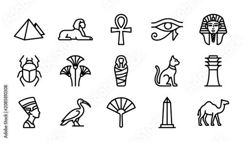 Tableau sur toile Ancient Egypt vector icons, Egyptian culture symbols, historical civilization gl