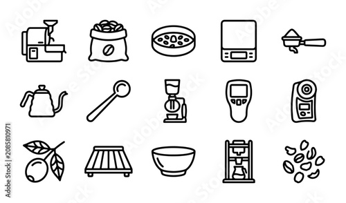 Photos Coffee production and brewing process vector icons, a comprehensive set of 15 bl