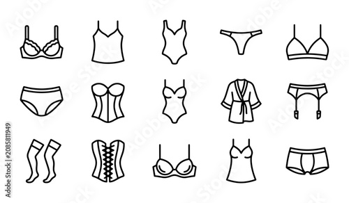 Fotografie Lingerie and Underwear Line Icons, Women's Intimates Vector Set, Fashion Apparel