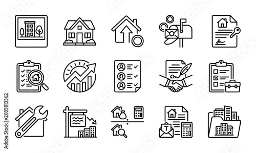 Foto Real Estate Line Icons, Property Management Vector Set, Housing Market and Home