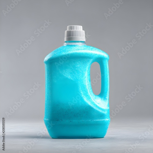 Bright blue plastic laundry detergent bottle with a cap