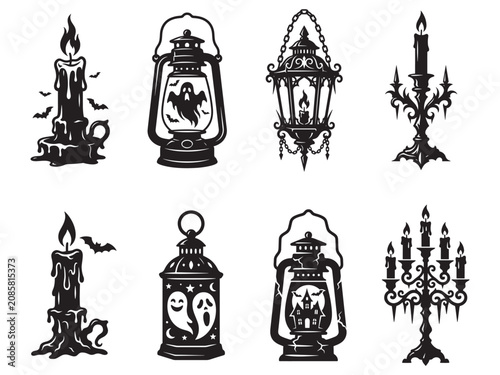 Halloween Candles and Lanterns Elements Set