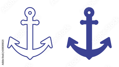 Cuadro en lienzo Anchor Line and Glyph Icon Set Maritime Navigation Nautical Symbol Ship Harbor S