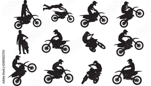 Cuadro en lienzo Motocross Riders Performing Stunts on Dirt Bikes in Various Dynamic Poses Featur