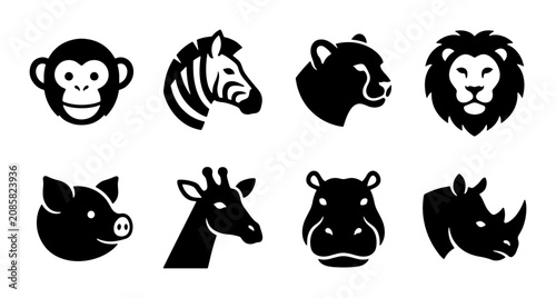Photography African Wildlife Icons: Lion, Zebra, Giraffe, Hippo, Rhino, Pig, Monkey, Bear Si
